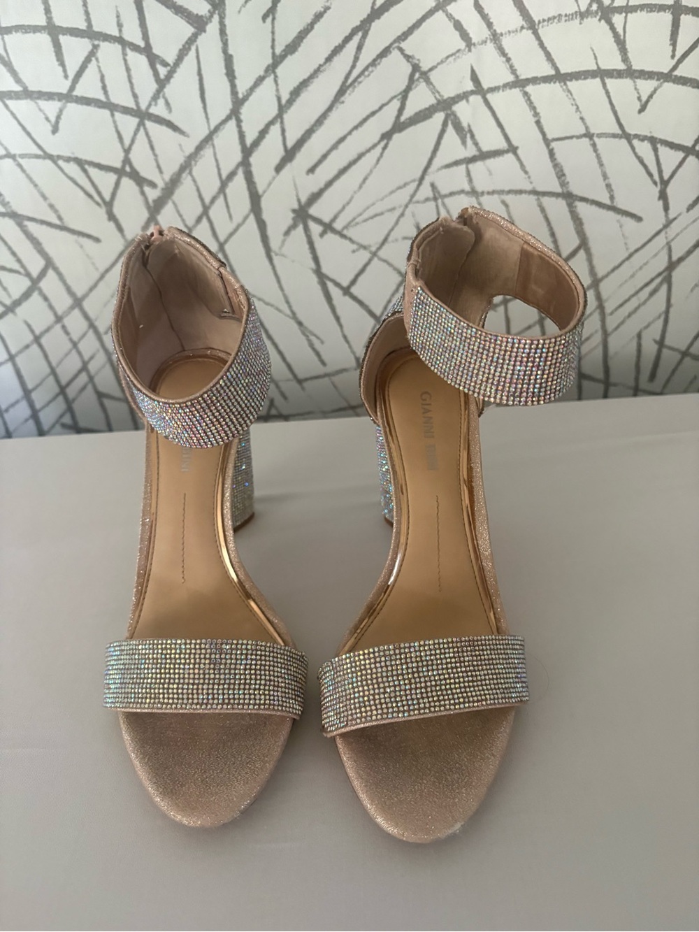 Gianni Bini Rose Gold Rhinestone Block Heels (Size 8) - READ DESC